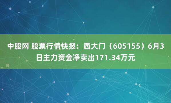 中股网 股票行情快报：西大门（605155）6月3日主力资金净卖出171.34万元
